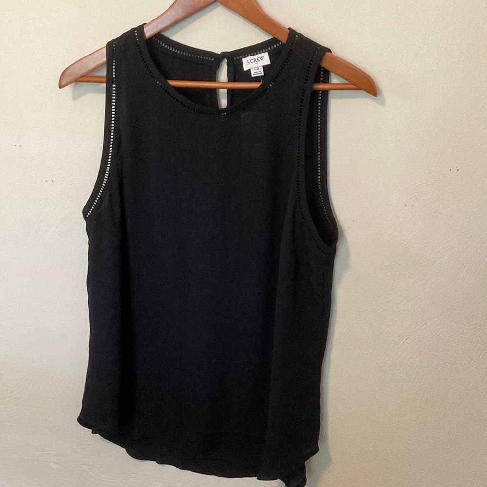 J Crew black shell size 12 with neck & shoulder trim detail 100% poly NWT